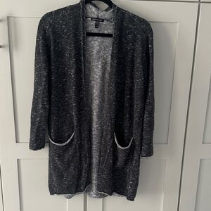 Eileen Fisher Charcoal Marled Open-Front Pocket Cardigan